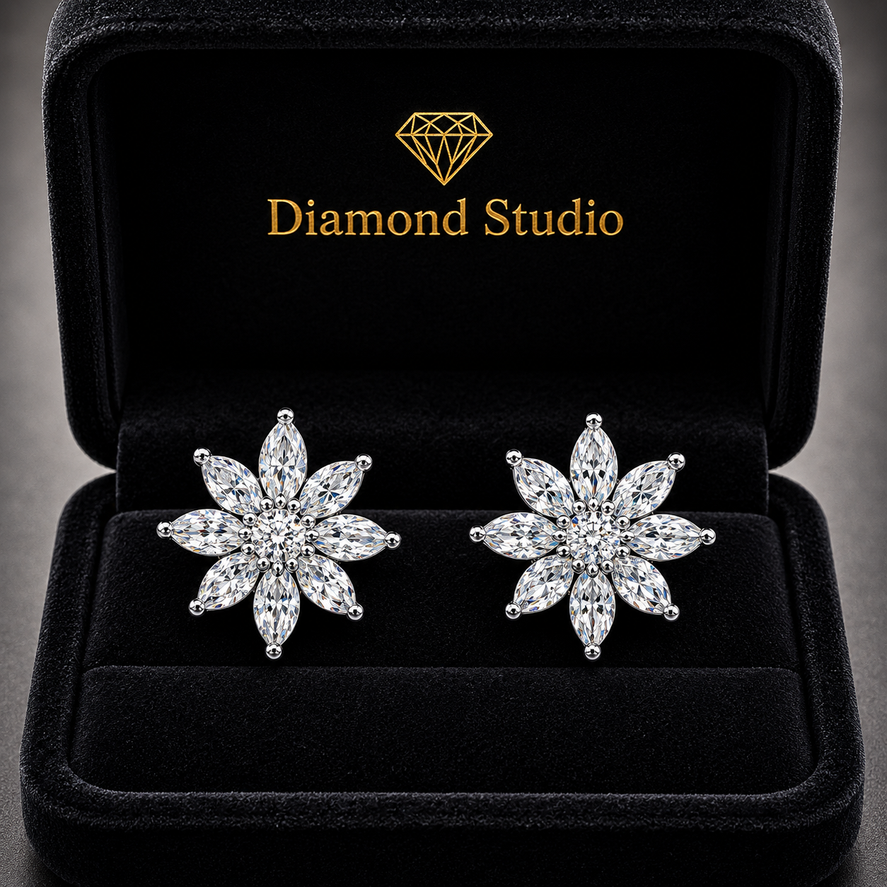 2.15 ct Marquise Round Cut Stud Cluster Diamond Earrings VS1 D White Gold 14k