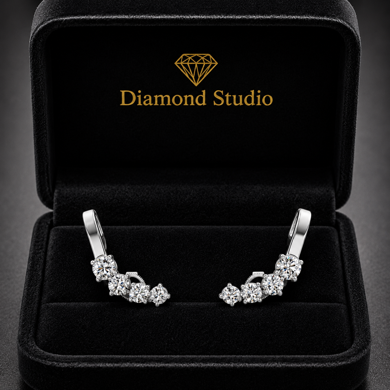 1.65 ct Round Cut Climber Prong Butterfly Diamond Earrings VS1 D White Gold 14k