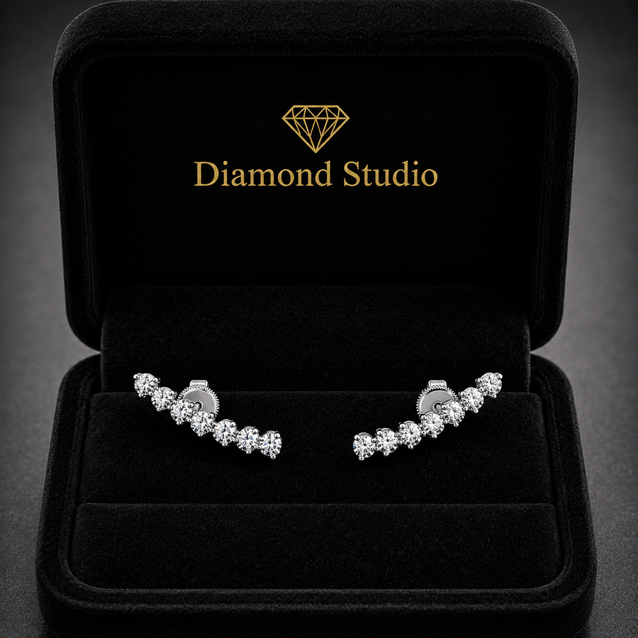 0.89 ct Round Cut Climber Prong Butterfly Diamond Earrings VS1 D White Gold 14k