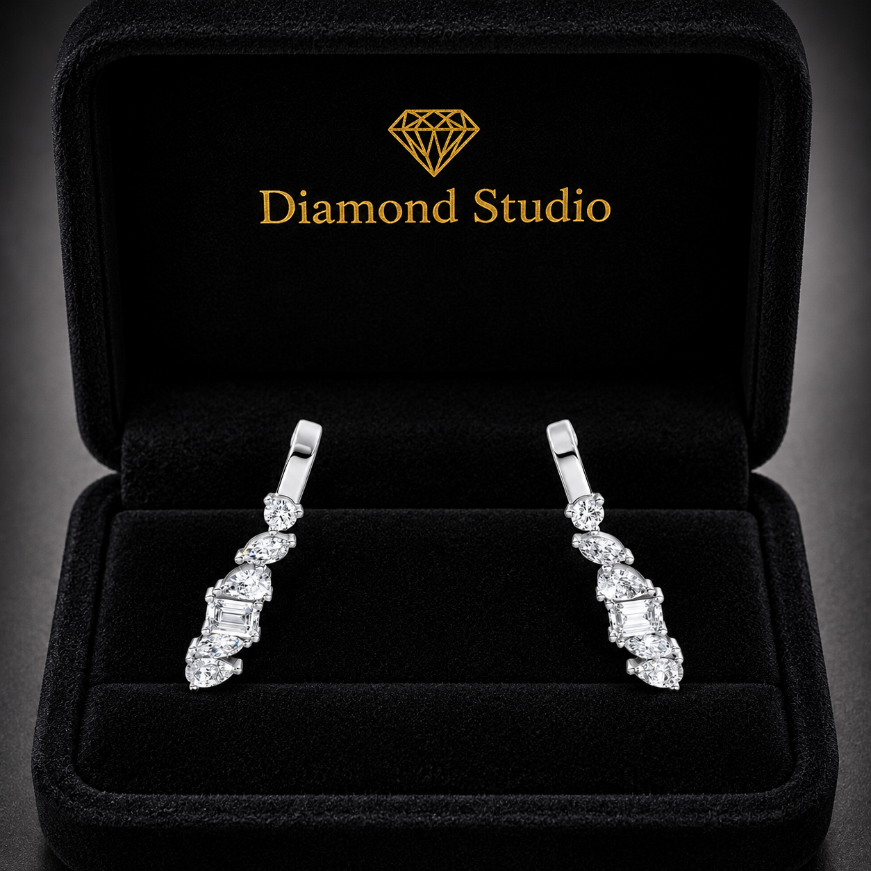 1.95 ct Round Marquise Radiant Pear Cut Cuff Prong Diamond Earrings VS1 D