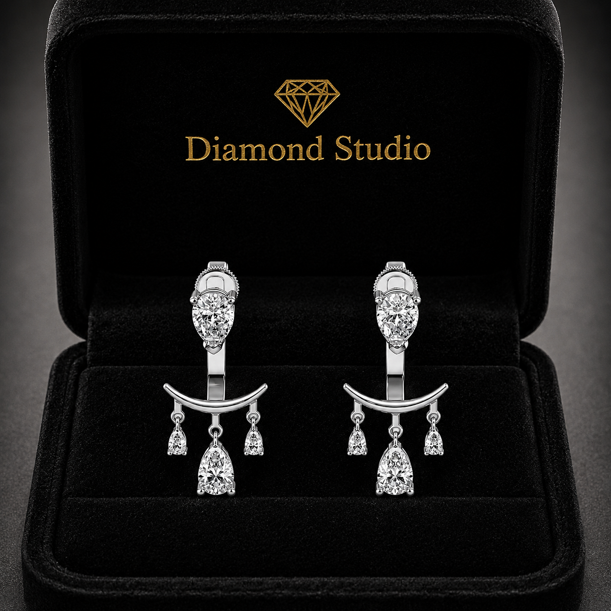 2.28 ct Pear Cut Dangle/Drop Prong Butterfly Diamond Earrings VS1 D White Gold 14k