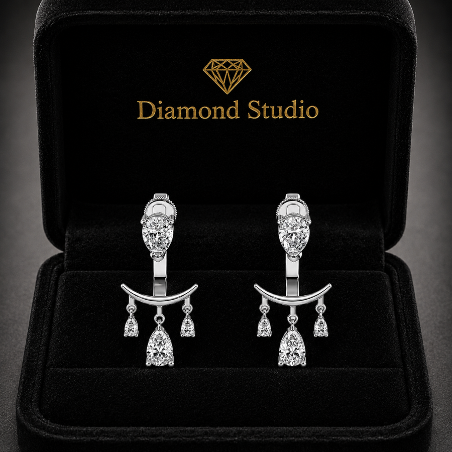 2.28 ct Pear Cut Dangle/Drop Prong Butterfly Diamond Earrings VS1 D White Gold 14k