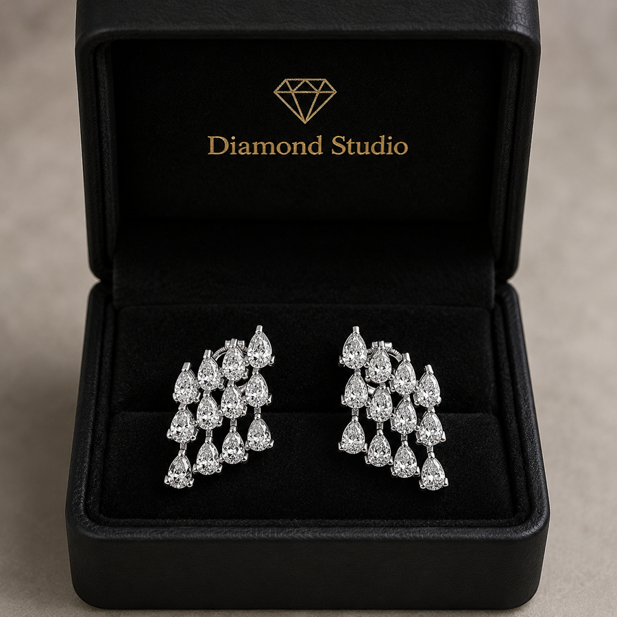 1.13 ct Pear Cut Stud Cluster Butterfly Diamond Earrings VS1 D White Gold 14k