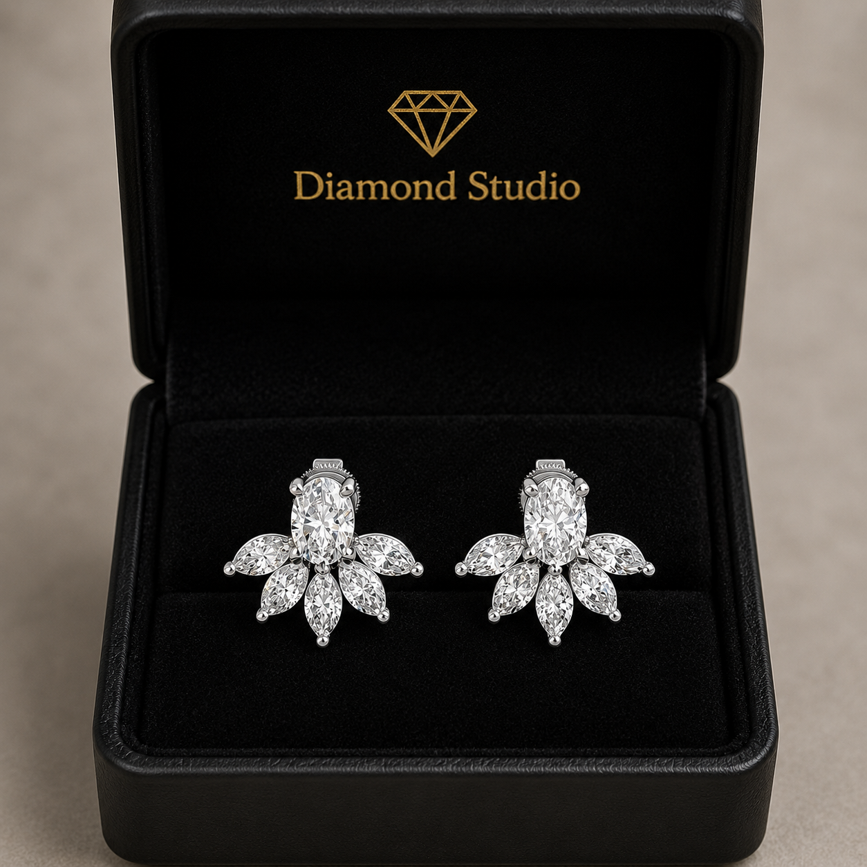 2.46 ct Oval Marquise Cut Stud Cluster Butterfly Diamond Earrings VS1 D White Gold 14k
