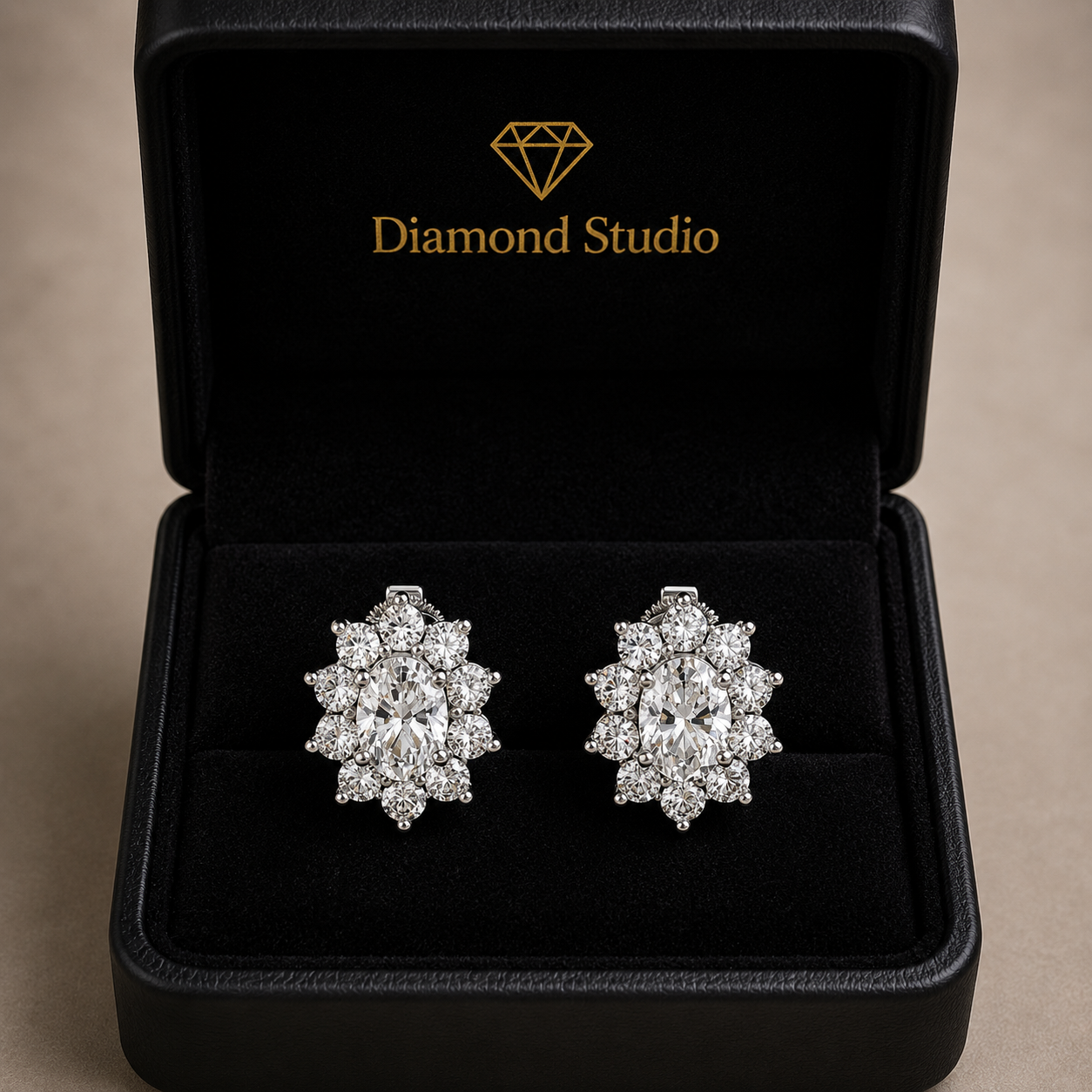 2.03 ct Round Cut Stud Cluster Butterfly Diamond Earrings VS1 D White Gold 14k
