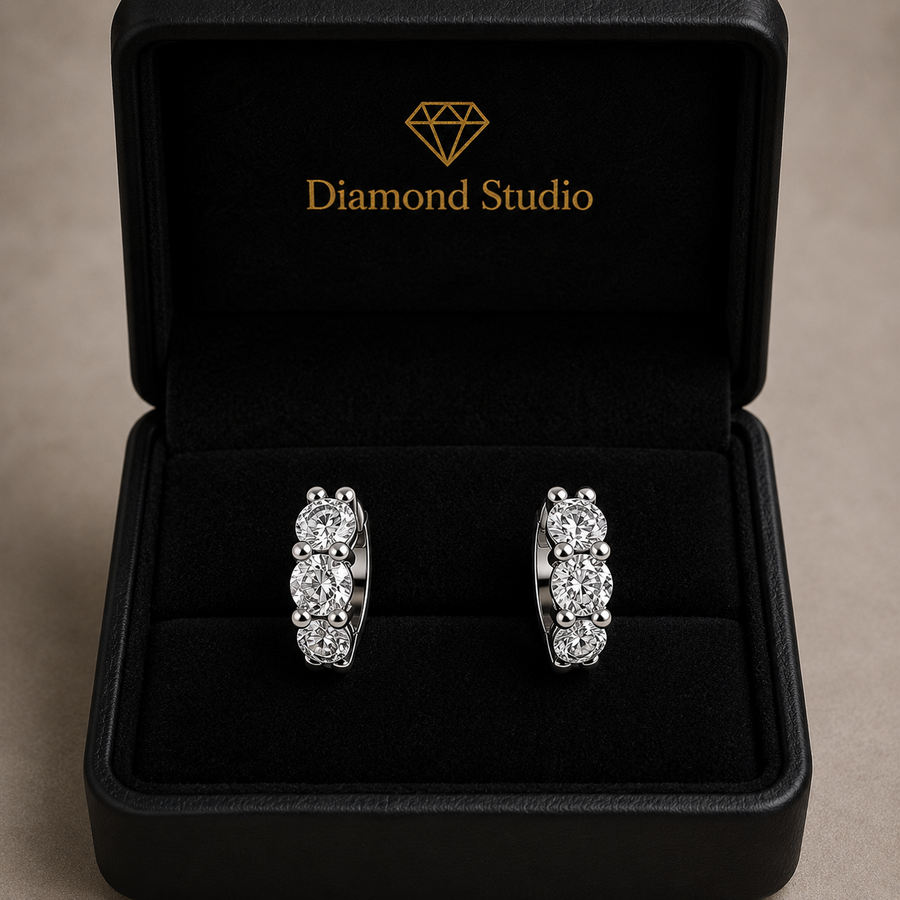 1.33 ct Round Cut Hoop Prong Hinged Diamond Earrings VS1 D White Gold 14k