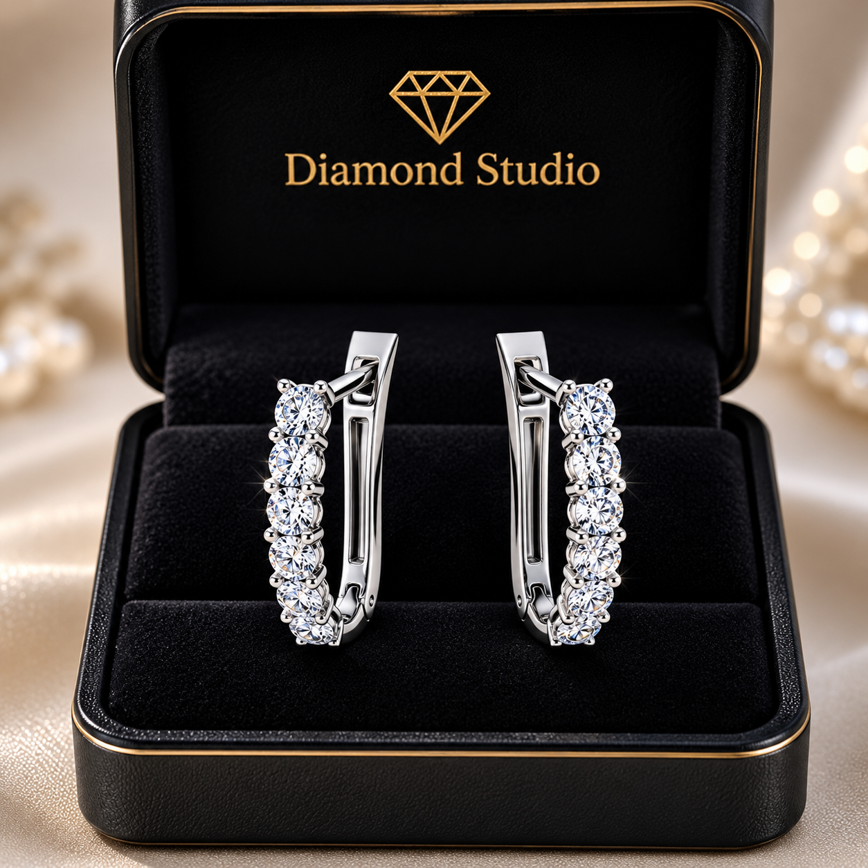 1.11 ct Round Cut Hoop Prong English Lock Diamond Earrings VS1 D White Gold 14k