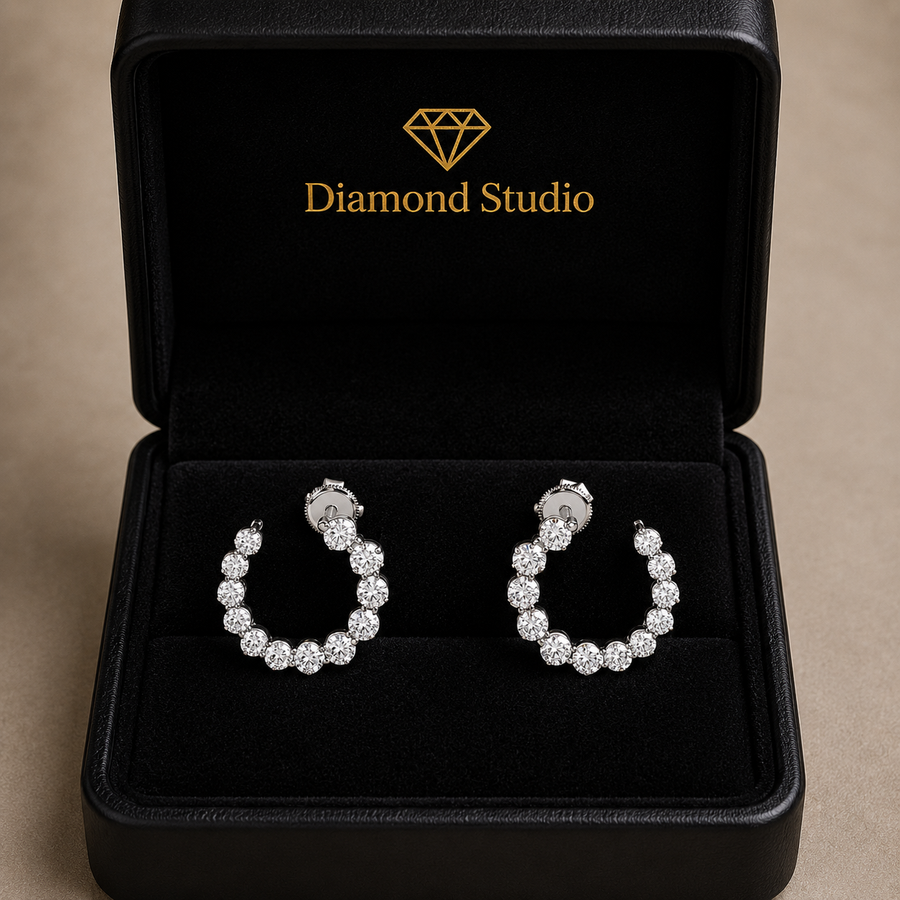 1.77 ct Round Cut Hoop Prong Butterfly Diamond Earrings VS1 D White Gold 14k