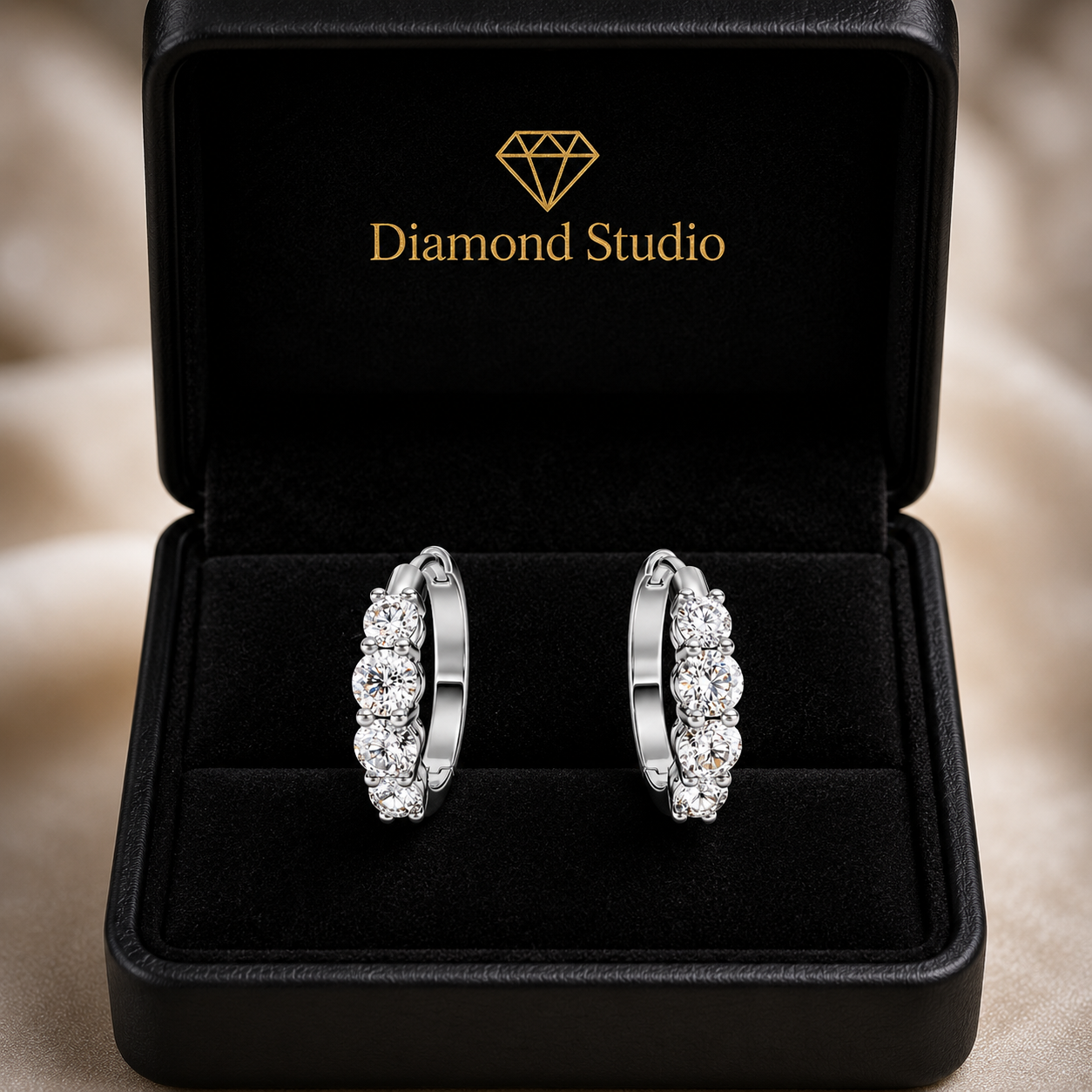1.47 ct Round Cut Hoop Prong Hinged Diamond Earrings VS1 D White Gold 14k