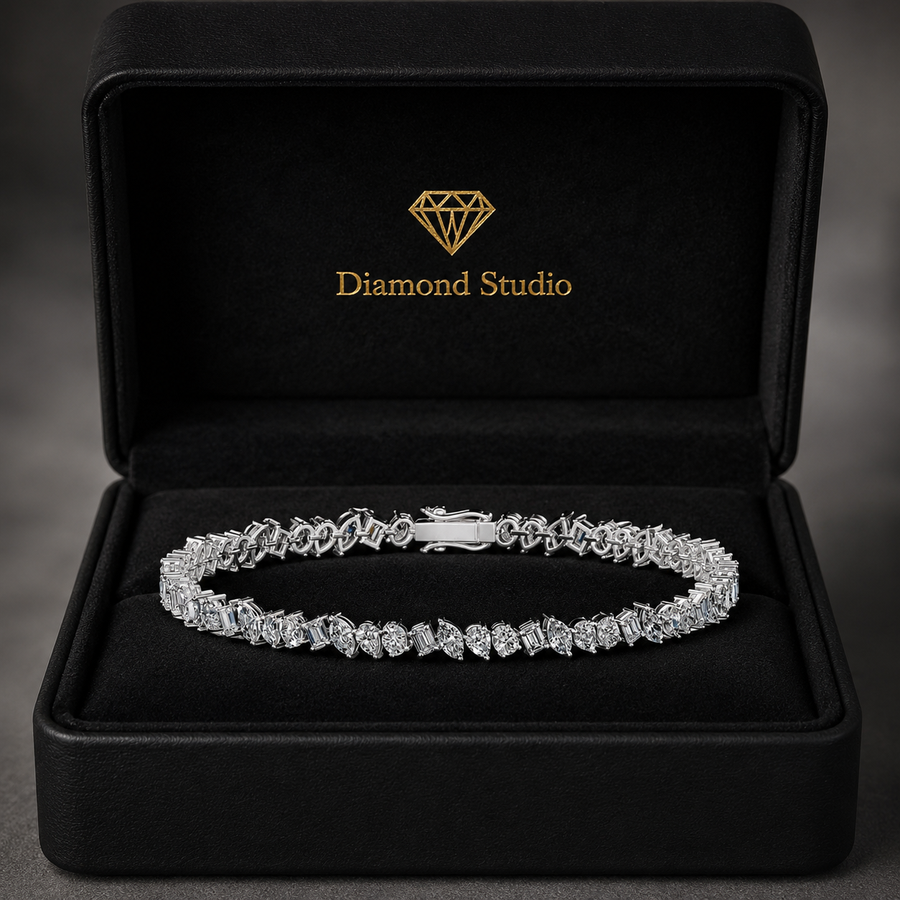 5.86 Carat Mixed Cut Diamond Tennis Bracelet VS1 D F White Gold 14k