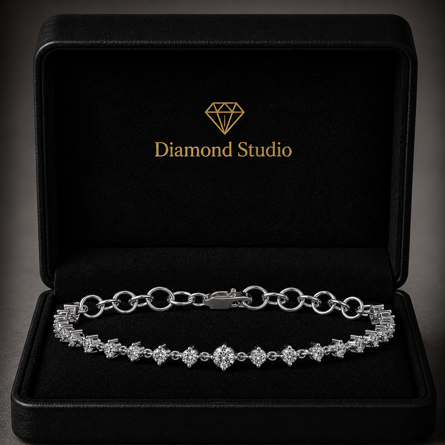 2.44 Carat Round Cut Diamond Chain Bracelet VS1 D F White Gold 14k
