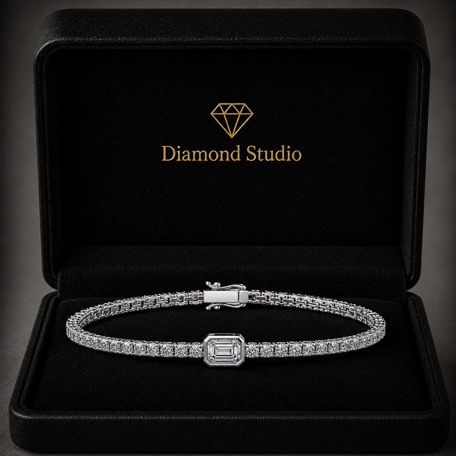 5.28 Carat Emerald Cut Diamond Tennis Bracelet VS1 D F White Gold 14k
