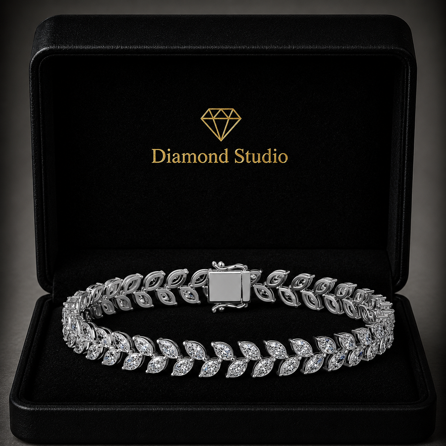 8.16 Carat Marquise Cut Diamond Tennis Bracelet VS1 D F White Gold 14k