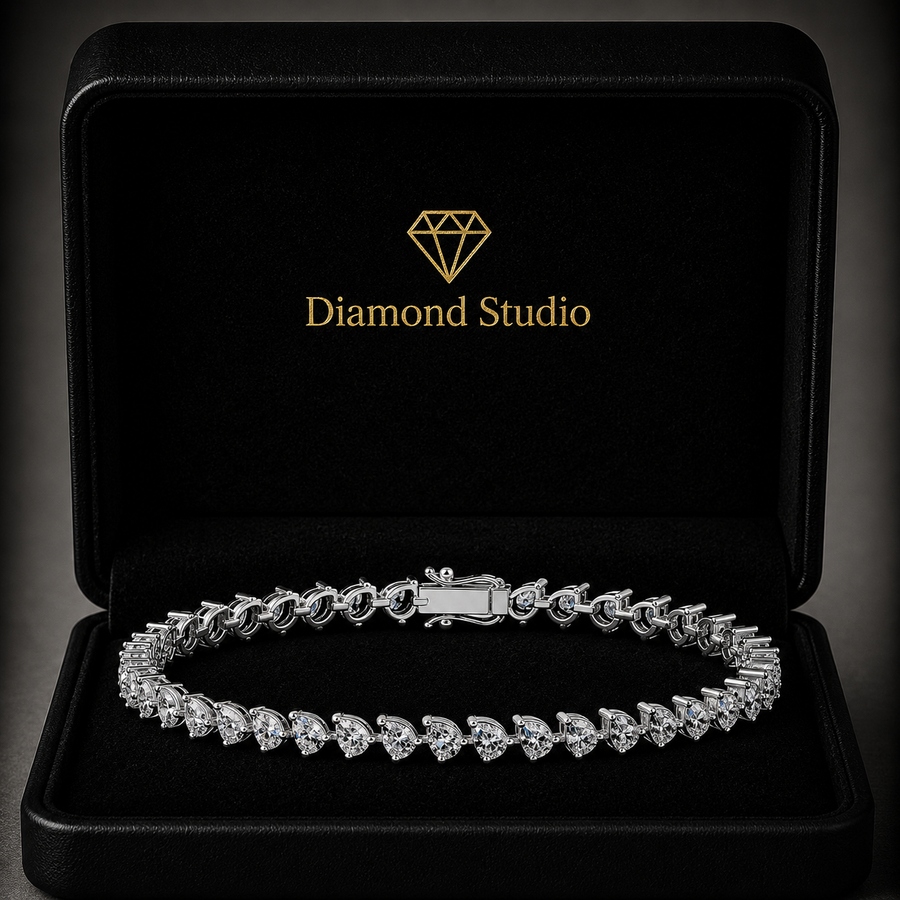 5.09 Carat Pear Cut Diamond Tennis Bracelet VS1 D F White Gold 14k