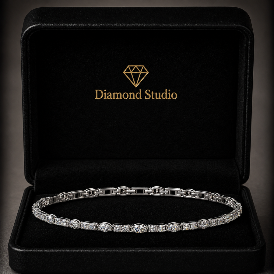 3.99 Carat Marquise Cut Diamond Tennis Bracelet VS1 D F White Gold 14k
