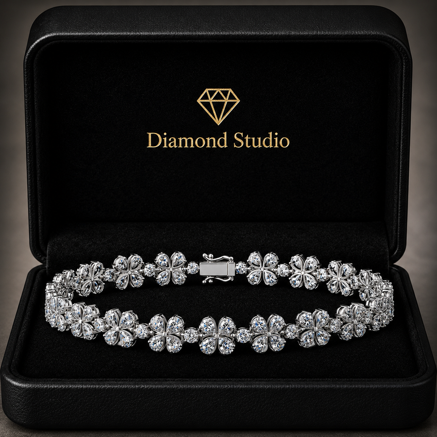 6.49 Carat Pear Cut Diamond Tennis Bracelet VS1 D F White Gold 14k