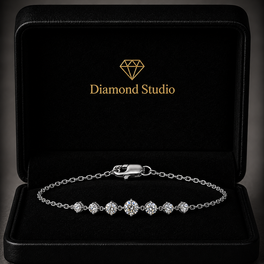 0.91 Carat Round Cut Diamond Chain Bracelet VS1 D F White Gold 14k