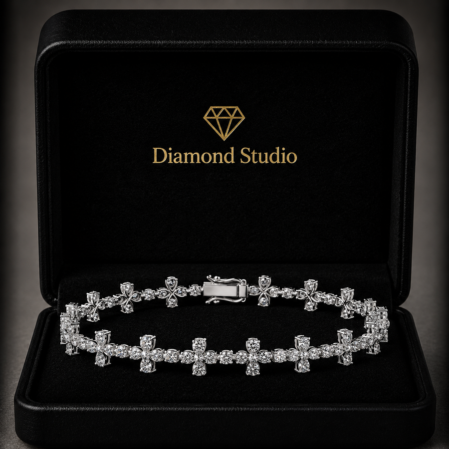 4.3 Carat Pear Cut Diamond Tennis Bracelet VS1 D F White Gold 14k