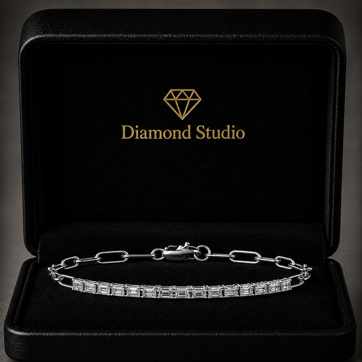 1.81 Carat Emerald Cut Diamond Chain Bracelet VS1 D F White Gold 14k