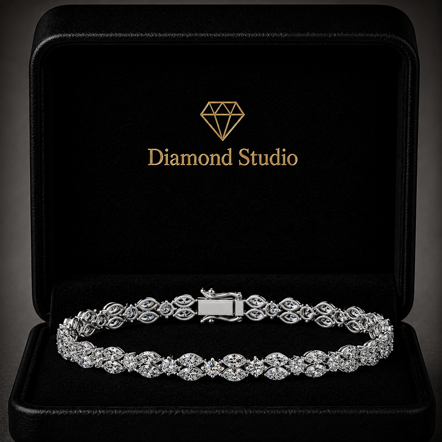 6.44 Carat Marquise Round Cut Diamond Tennis Bracelet VS1 D F White Gold 14k