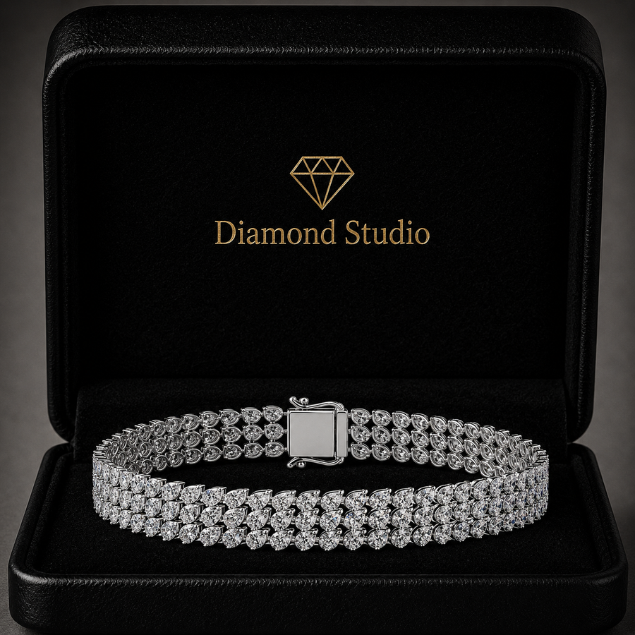 12.28 Carat Pear Cut Diamond Tennis Bracelet VS1 D F White Gold 14k