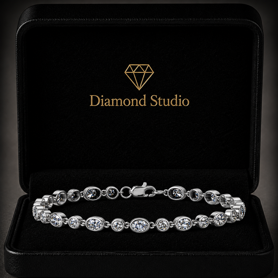 3.38 Carat Oval Round Cut Diamond Tennis Bracelet VS1 D F White Gold 14k