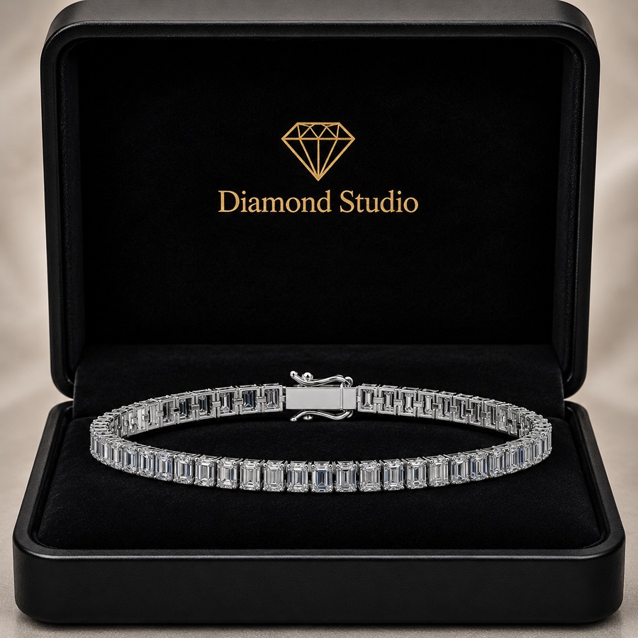 10.5 Carat Emerald Cut Diamond Tennis Bracelet VS1 D F White Gold 14k