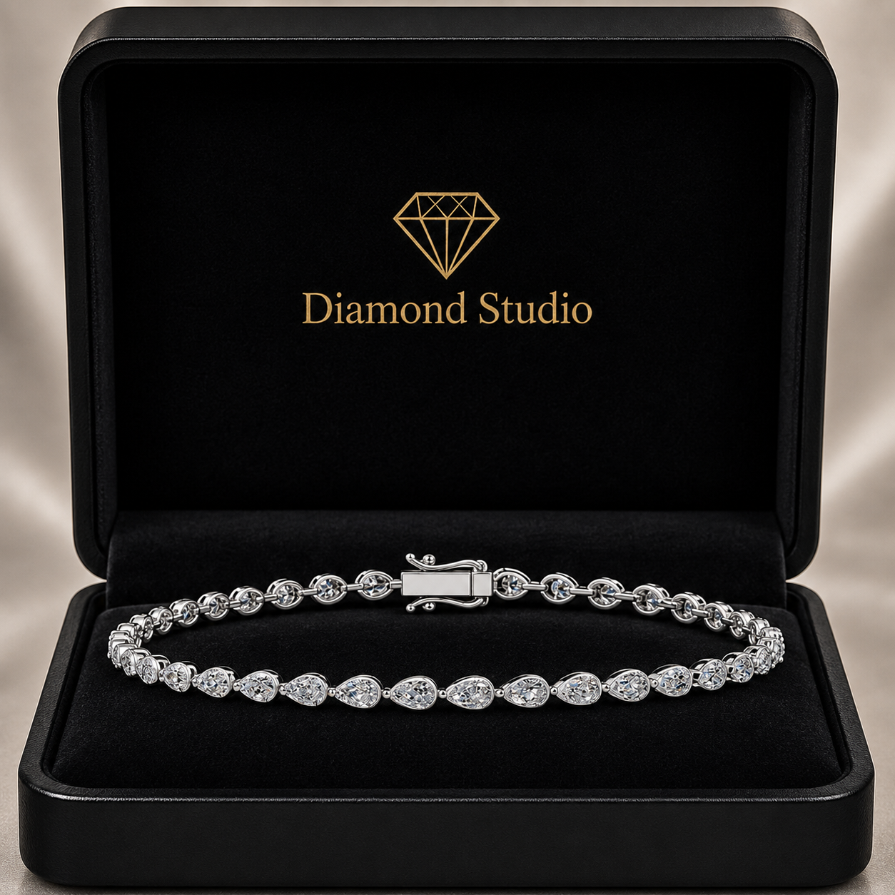 4.1 Carat Pear Cut Diamond Tennis Bracelet VS1 D F White Gold 14k