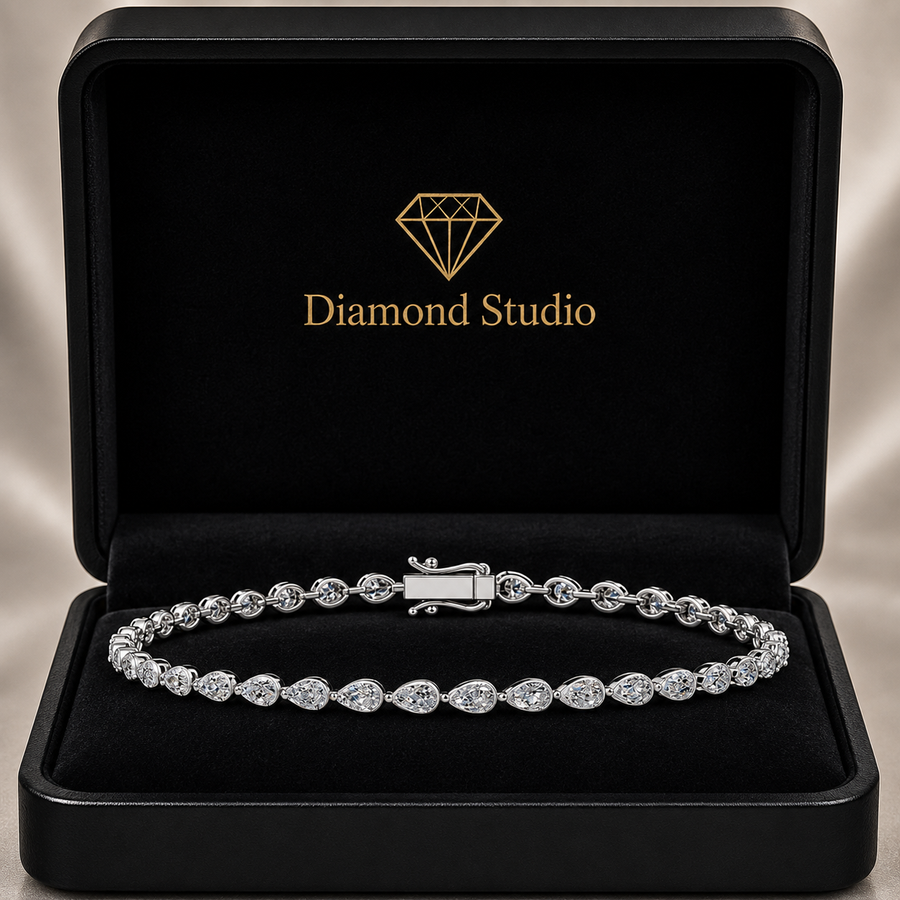 4.1 Carat Pear Cut Diamond Tennis Bracelet VS1 D F White Gold 14k