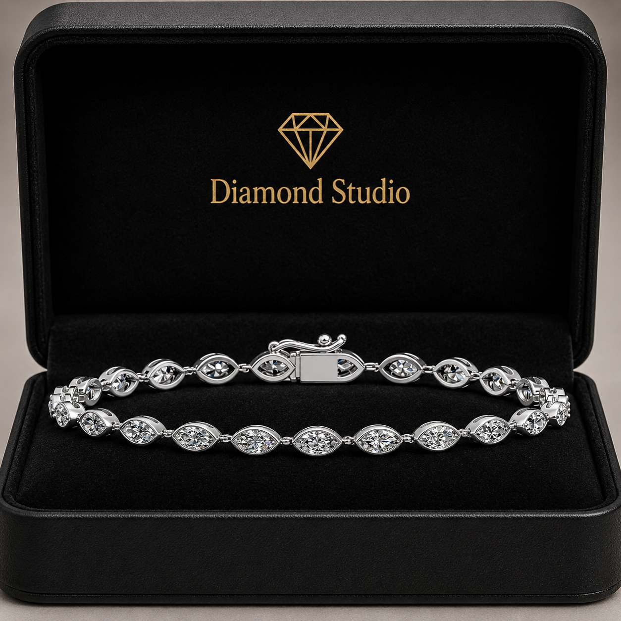 3.69 Carat Marquise Cut Diamond Tennis Bracelet VS1 D F White Gold 14k