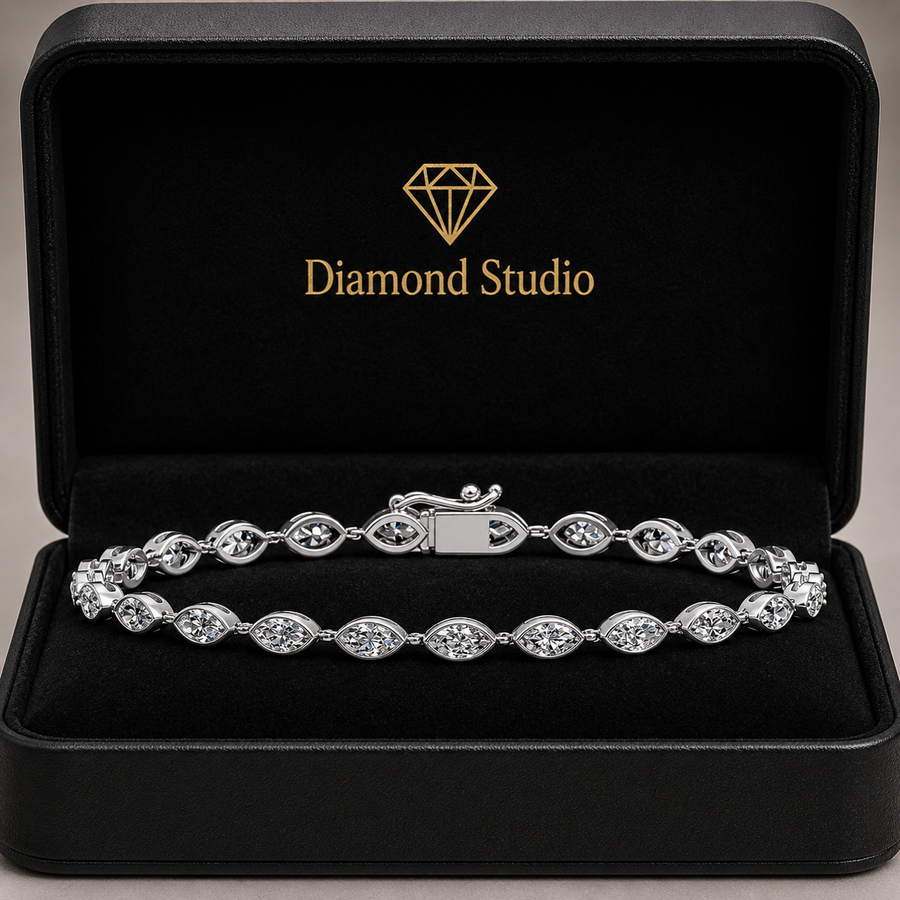 3.69 Carat Marquise Cut Diamond Tennis Bracelet VS1 D F White Gold 14k