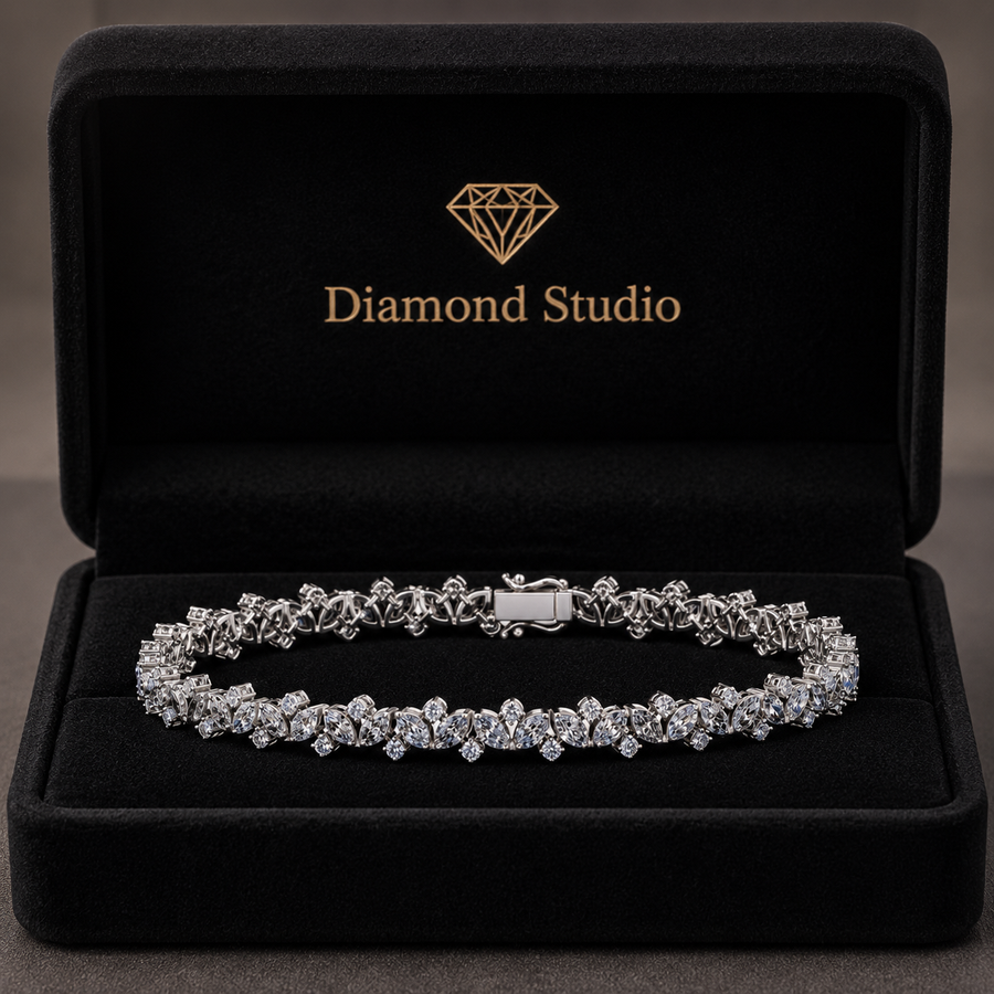4.45 Carat Marquise Cut Diamond Tennis Bracelet VS1 D F White Gold 14k