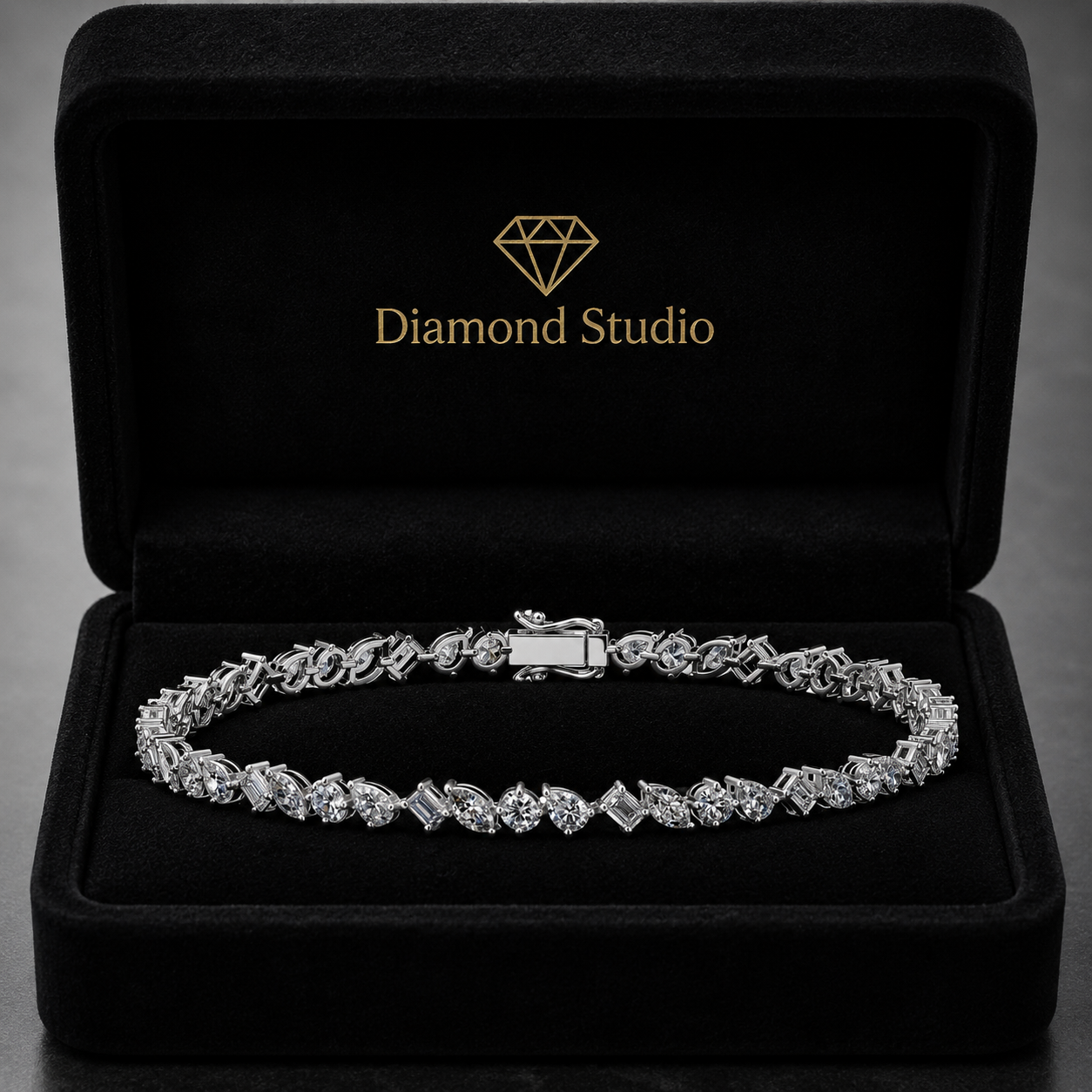 4.9 Carat Oval Marquise Emerald Pear Cut Diamond Tennis Bracelet VS1 D F White Gold 14k