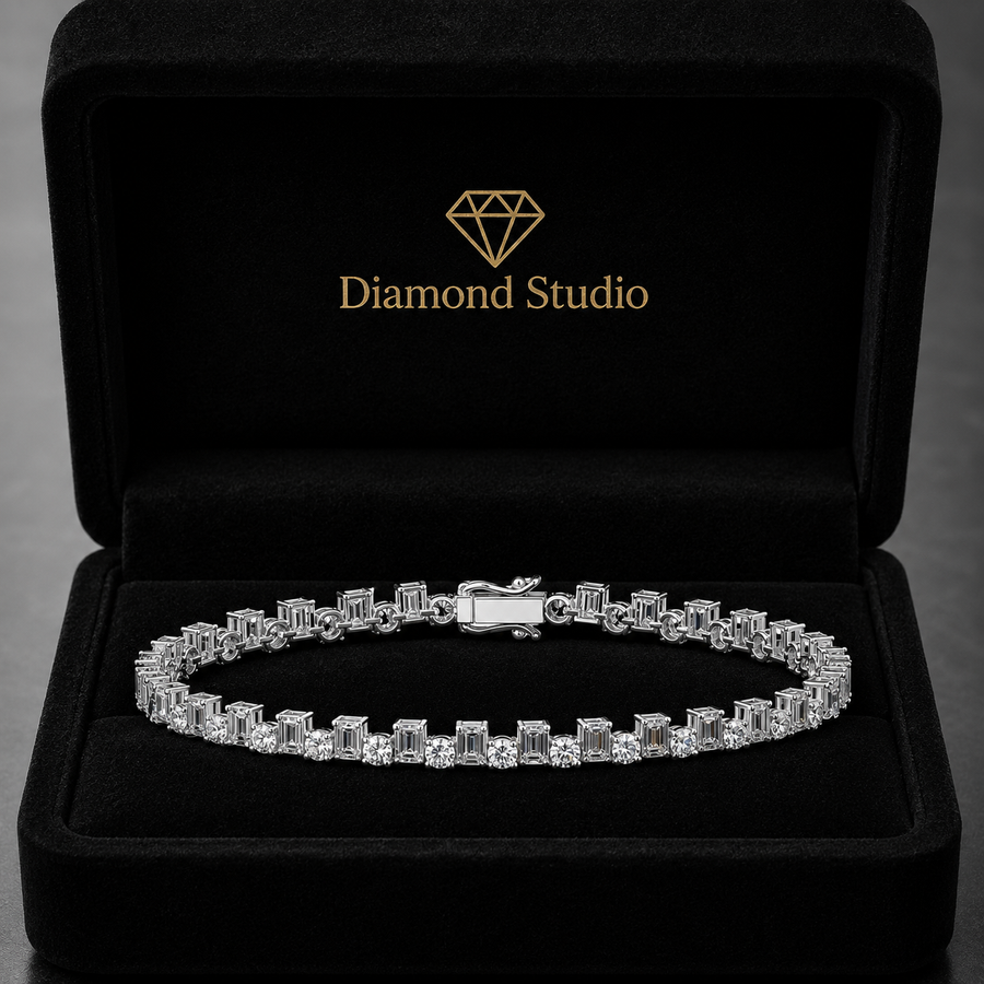 6.41 Carat Emerald Cut Diamond Tennis Bracelet VS1 D F White Gold 14k