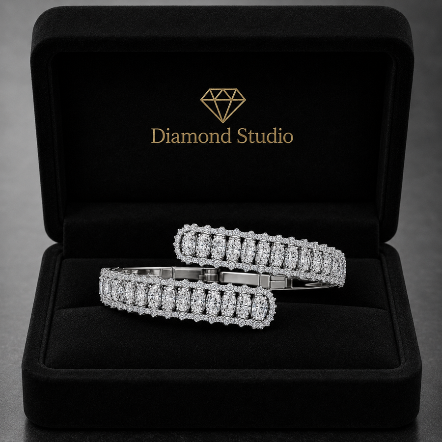 9.72 Carat Oval Round Cut Diamond Bangle Bracelet VS1 D F White Gold 14k