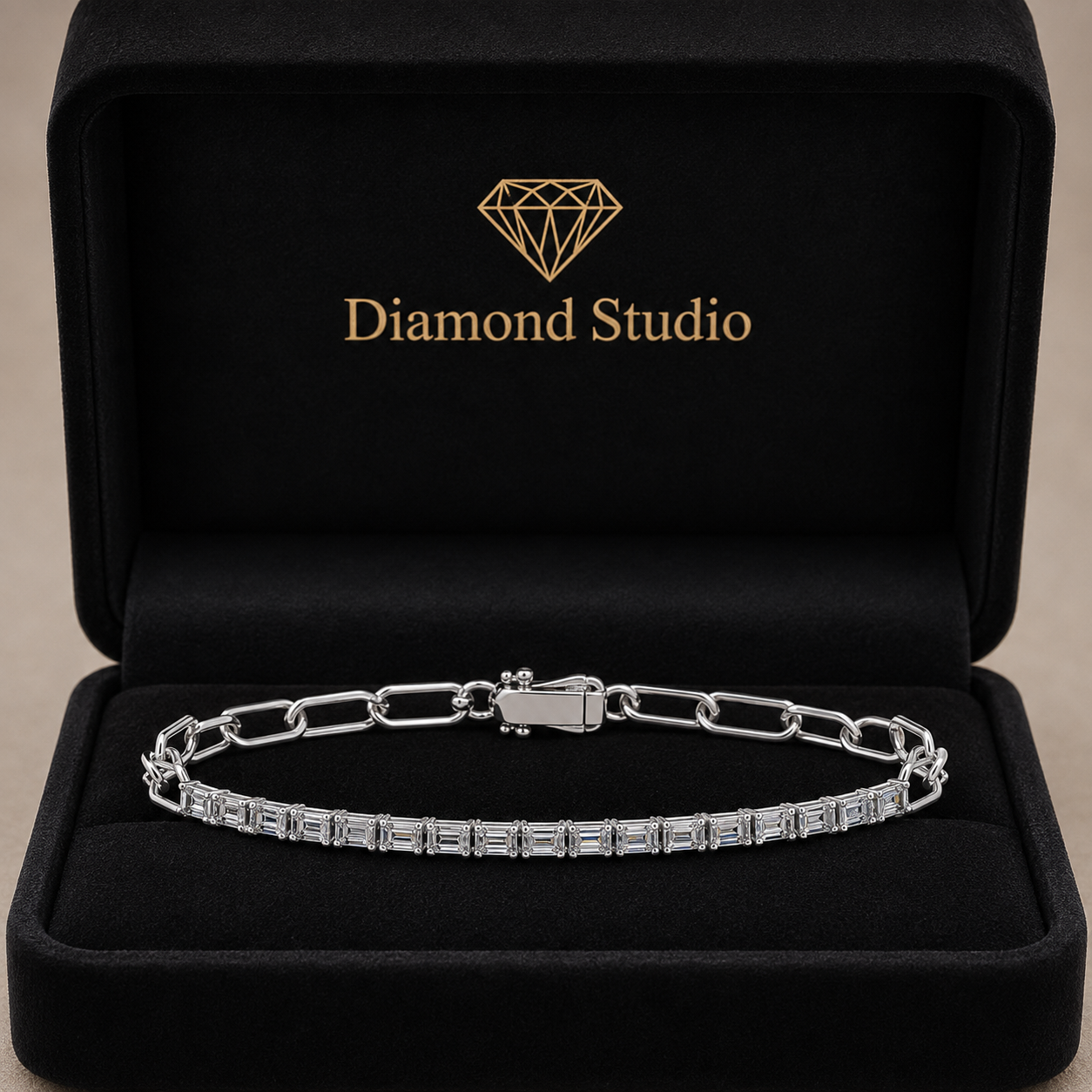 1.76 Carat Emerald Cut Diamond Chain Bracelet VS1 D F White Gold 14k