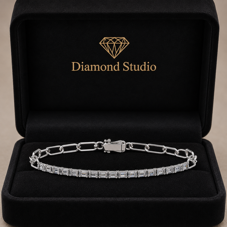 1.76 Carat Emerald Cut Diamond Chain Bracelet VS1 D F White Gold 14k