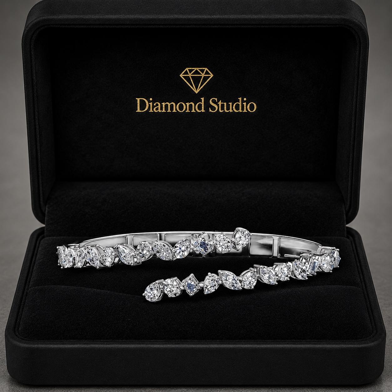 4.2 Carat Pear Oval Emerald Marquise Cut Diamond Bangle Bracelet VS1 D F White Gold 14k