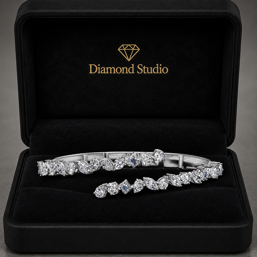 4.2 Carat Pear Oval Emerald Marquise Cut Diamond Bangle Bracelet VS1 D F White Gold 14k