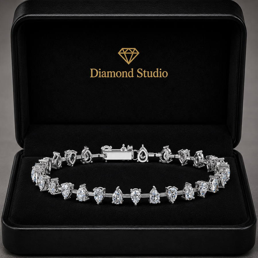 8.79 Carat Pear Cut Diamond Tennis Bracelet VS1 D F White Gold 14k