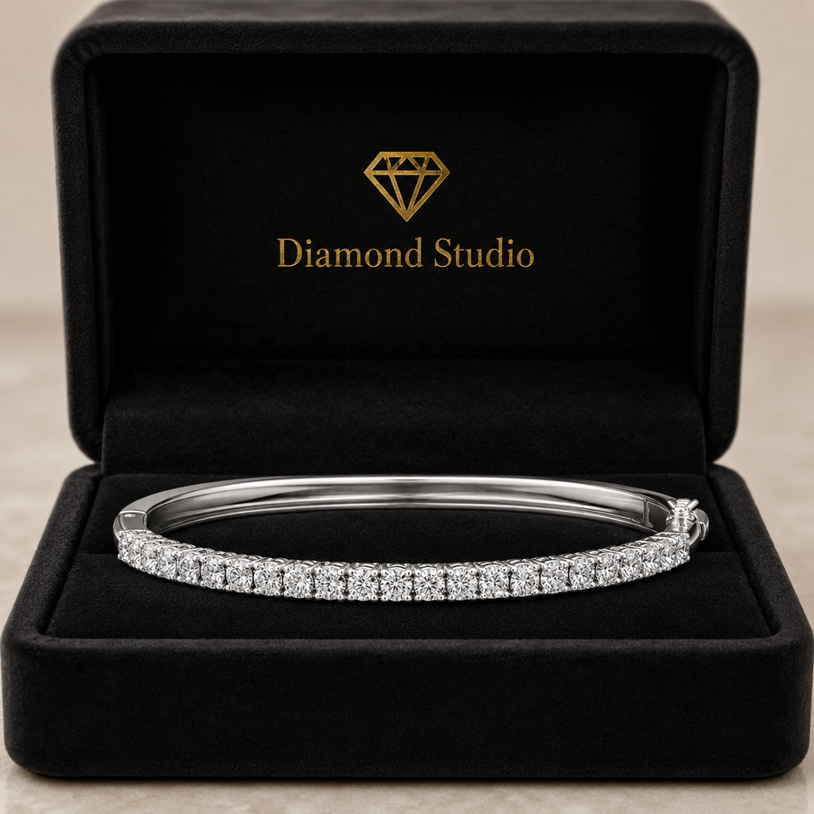 3.11 Carat Round Cut Diamond Bangle Bracelet VS1 D F White Gold 14k