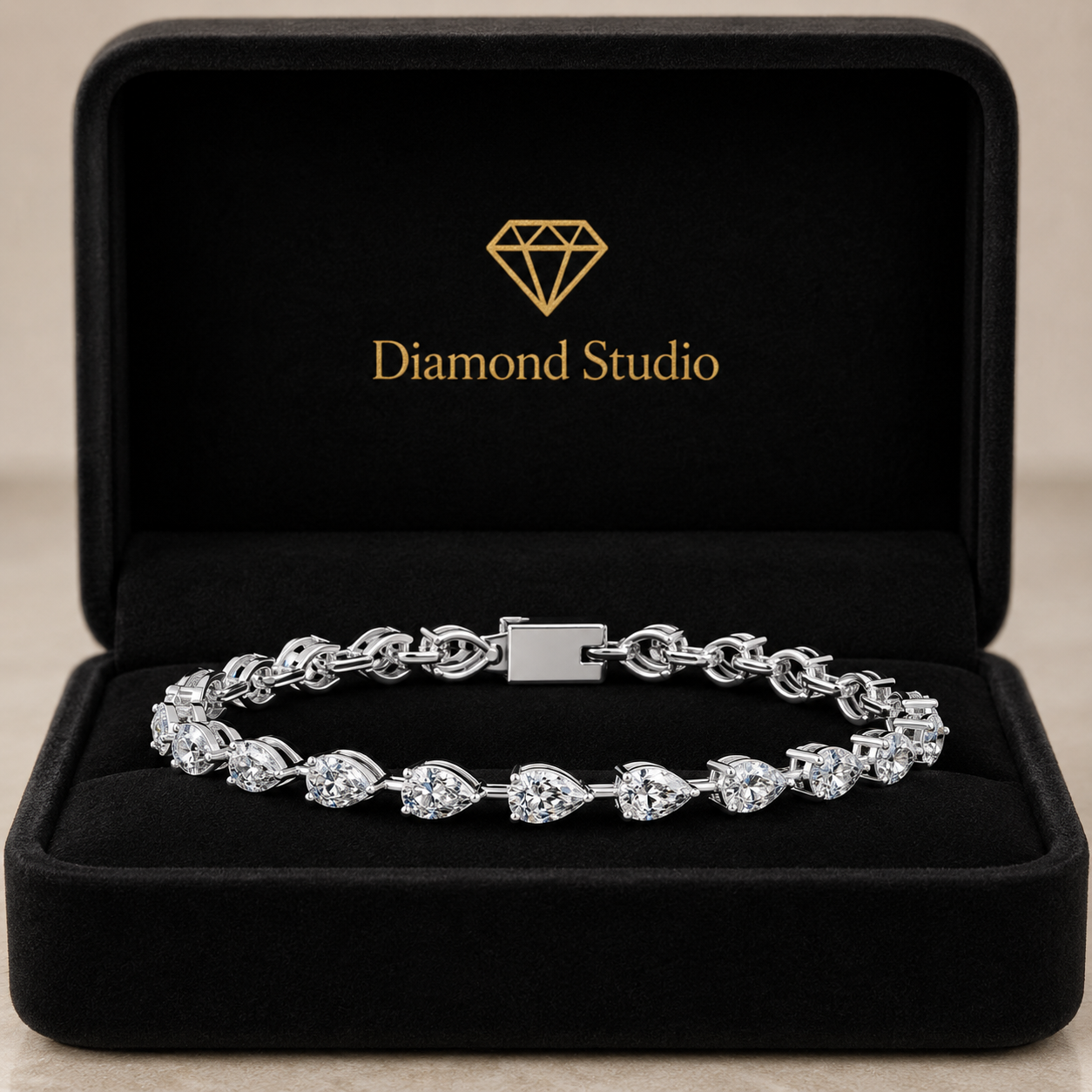 7.73 Carat Pear Cut Diamond Tennis Bracelet VS1 D F White Gold 14k