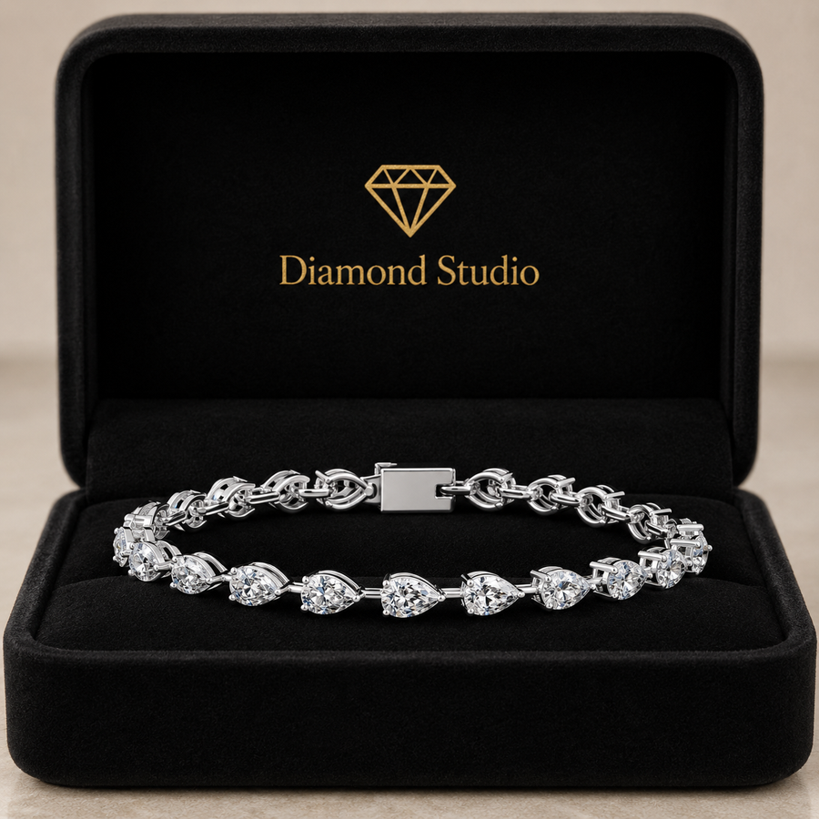 7.73 Carat Pear Cut Diamond Tennis Bracelet VS1 D F White Gold 14k