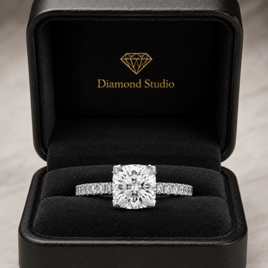 Jade 1.33 ct Lab Grown Round Cut Pave 4 Prong Diamond Engagement Ring