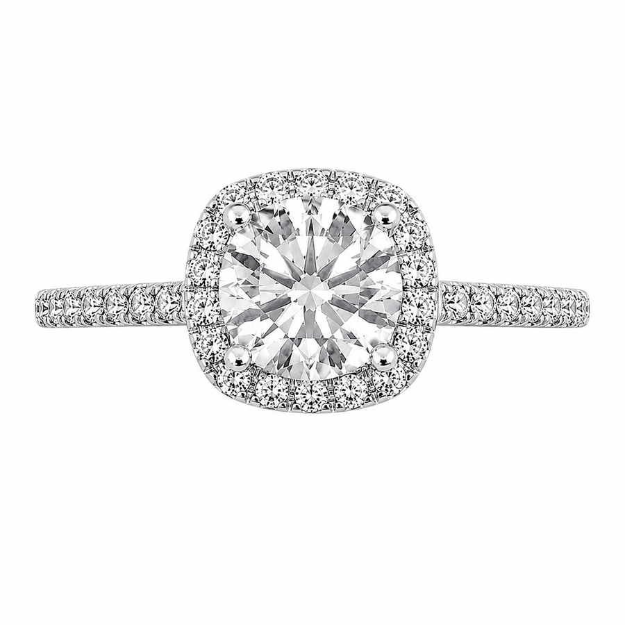 Isla 1.91 ct Lab Grown Cushion Cut Pave Halo Diamond Engagement Ring