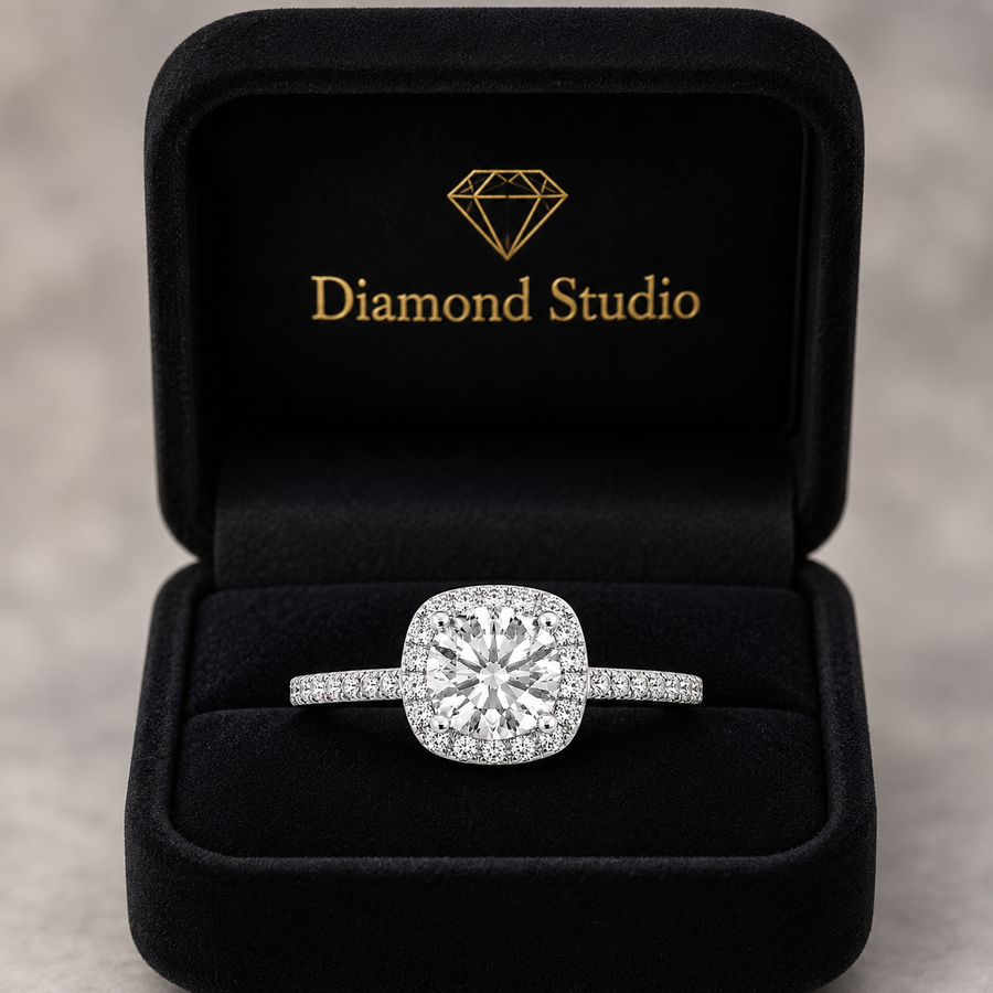 Isla 1.91 ct Lab Grown Cushion Cut Pave Halo Diamond Engagement Ring
