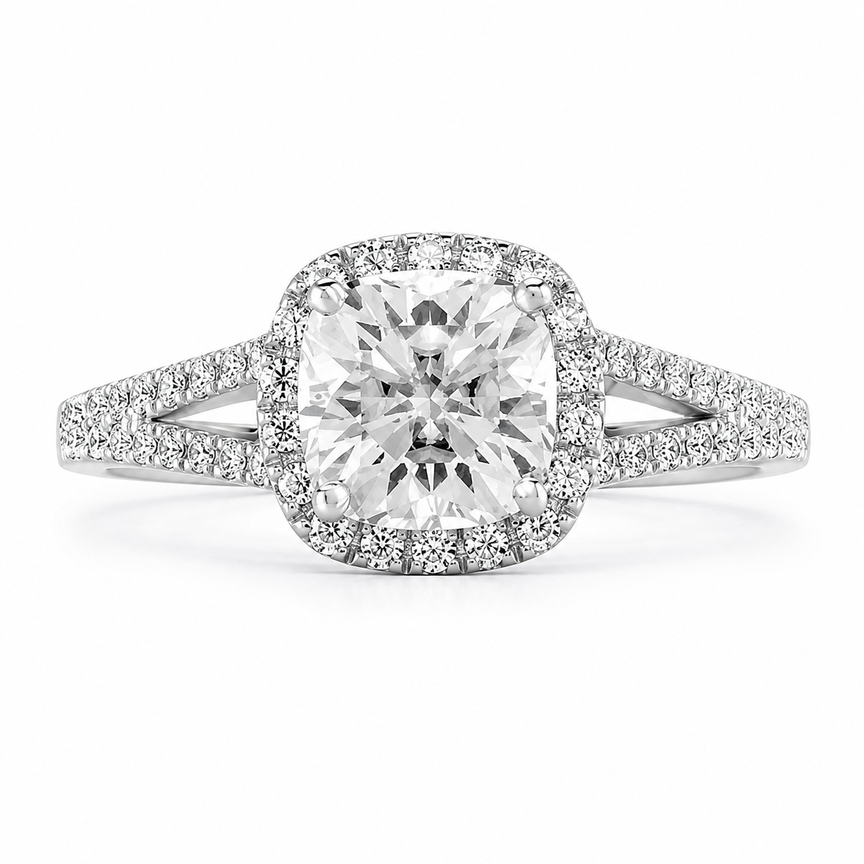 Esme 1.42 ct Lab Grown Cushion Cut Split Shank Pave Diamond Engagement Ring