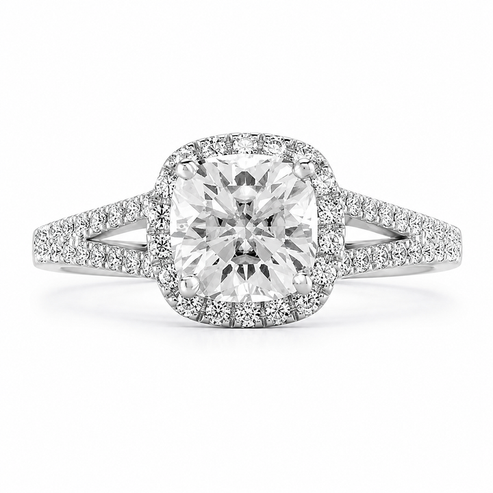 Esme Lab Grown Cushion Cut Split Shank Pave Diamond Engagement Ring