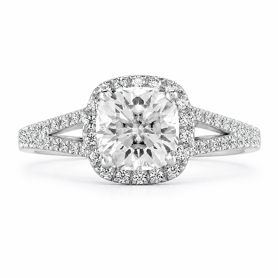 Esme 1.42 ct Lab Grown Cushion Cut Split Shank Pave Diamond Engagement Ring