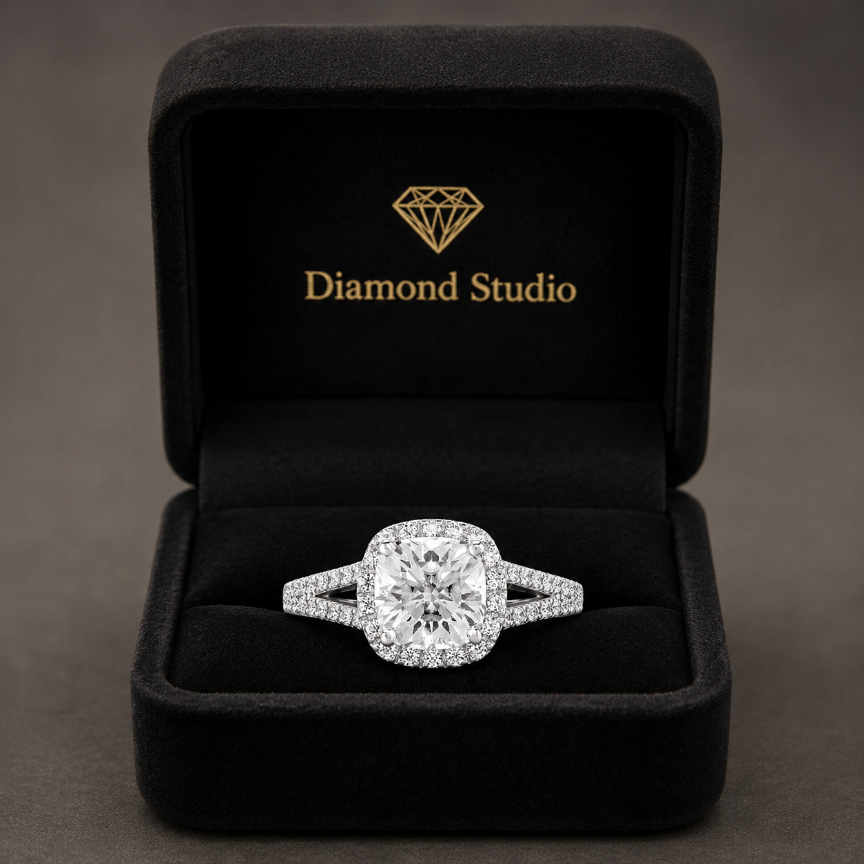 Esme 1.42 ct Lab Grown Cushion Cut Split Shank Pave Diamond Engagement Ring
